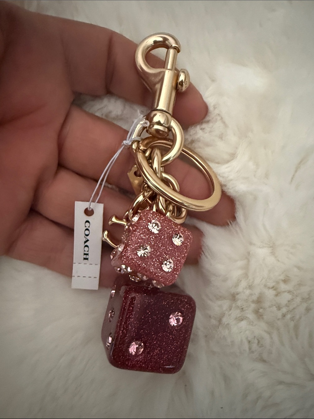 Coach Gold-Tone Keychain with Red Glitter Dice Charms ✨OPEN TO OFFERS - Picture 6 of 6